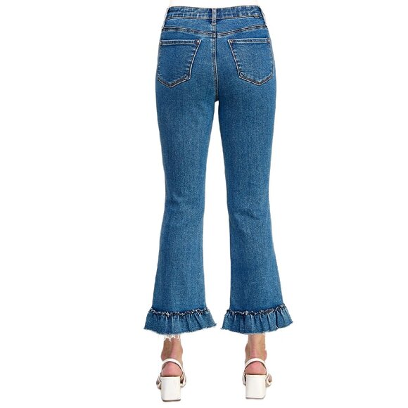 Special A Jeans Tummy Control Ankle Length Kick Flares With Ruffle Hem - Picture 3 of 8